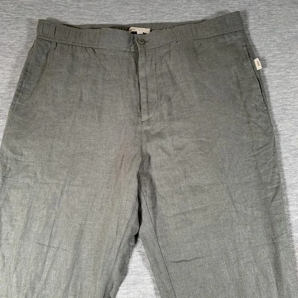 Onia Pants Mens XL Green Linen Viscose Elastic Waist Straight Leg Chino Casual